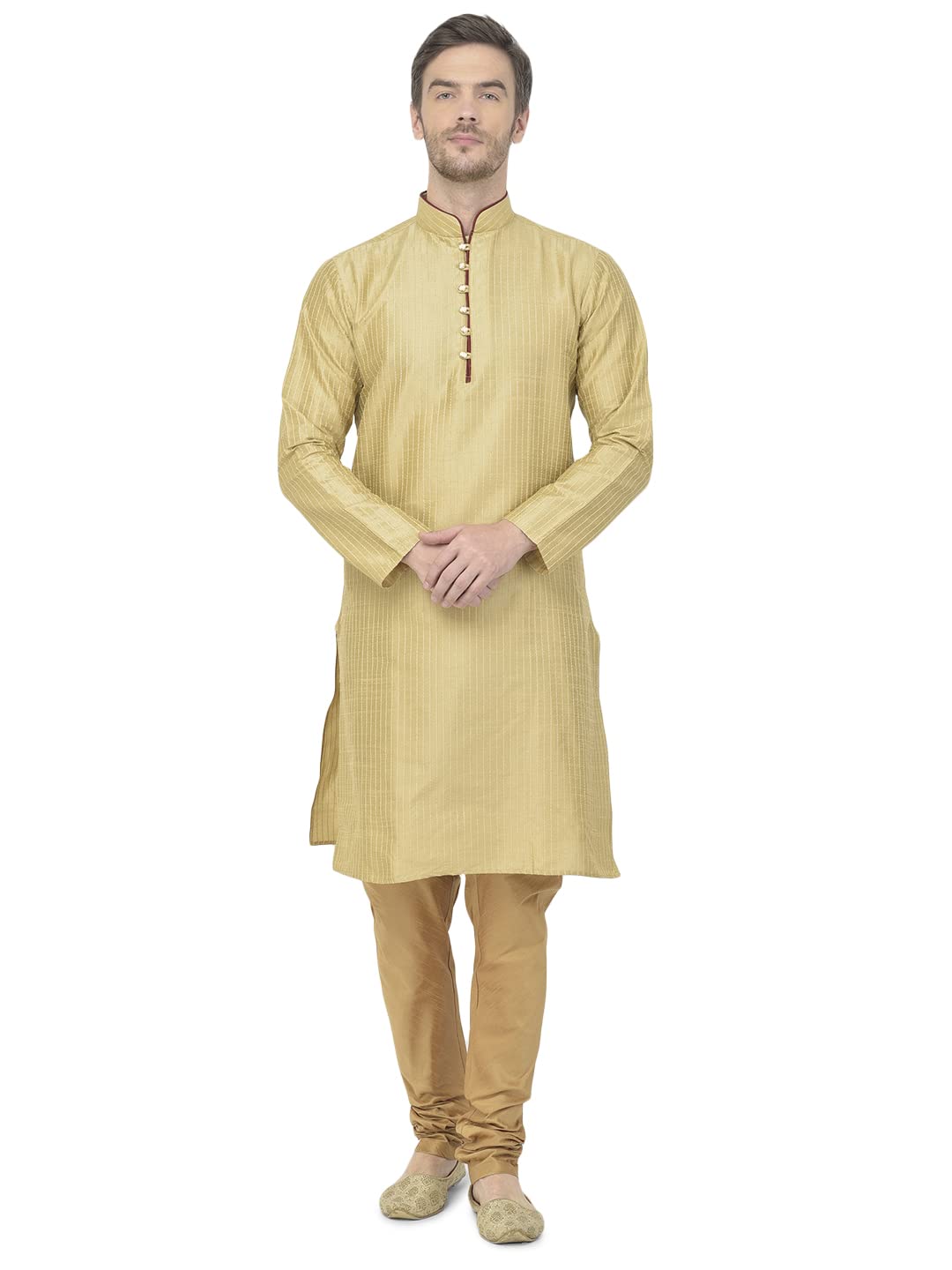 SG LEMAN Raw Silk Striped Kurta Pyjama Set For Men