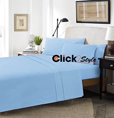 clicktostyle Fitted Valance Sheets Polycotton T180 Percale Valances Pillow Cases Sold Separately (Single, Blue)
