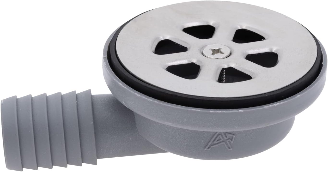 Ambassador Marine - 2 inch Drain, 95 Degree Floor Drain, Low Profile, 1 inch Hose Barb - Brushed Finish - S00-0003-BP-W