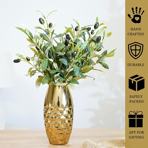 Image of BEHOMA Metal Hammered Vase for Home Decor, Golden