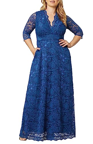 Image of Kiyonna Women's Plus Size Maria Lace Evening Gown | Long Formal Dress with Sleeves