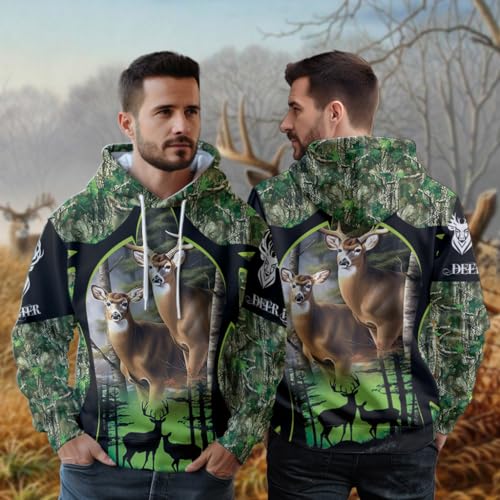 V-DECORPARKS Men's Deer Fleece Hooded Sweatshirt - 3D Wild Animal Printed Pullover Hoodie Men Women Set 633