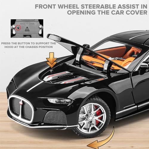 Image of 1:24 Big Bugatti Atlantic Souna Toy Car Metal Pull Back Diecast Car with Openable Door and Sound Light, Gifts Toys for Kids【 Black /Silver】