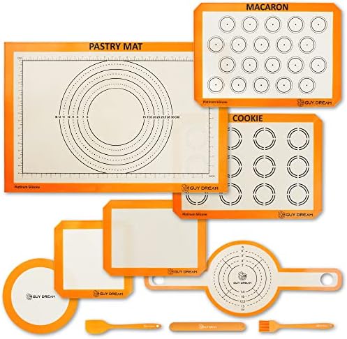 Silicone Baking Mat Ultra Set of 10, Full Sheet Pastry Mat - Half Sheet Baking Mat for Cookie, Macron – Quarter Sheet Silicone Mat – Square & Round Mat for Cake Pan – Bread Baking Sling for Dutch Oven