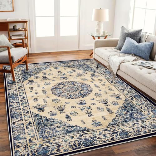 CHAMPLANT Washable Area Rug 8'x10' Retro Boho Design Non-Shedding Non-Slip Easy Care Ideal for High Traffic Areas in Living Room Bedroom Office Coffee Table Kitchen Large Carpet