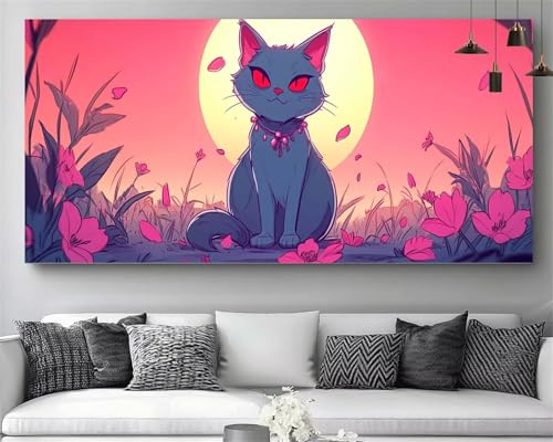 Diamond Painting Chat Coucher du Soleil - Kit Complet Broderie Diamant 5D Débutant 30x90cm
