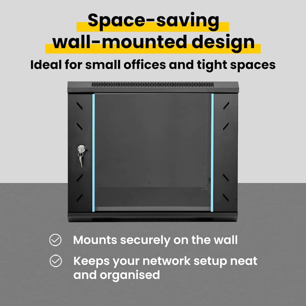 vidaXL Armoire réseau avec Stockage Noir 60 x 60 x 50 cm Acier, Solutions de Rangement Bureau, Armoire Solide, Technologie Murale, Serveur Industriel, Organisateur électronique