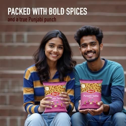 Bikaji Punjabi Tadka Snack Mix – 7.05 oz & Shoestring Potato Sticks – Spicy Thick Potato Noodle Snack | Crunchy & Savory Ready-to-Eat Indian Snacks | Healthy Snacks, Protein-Rich, Tea-Time, Bar & Party Snacks for Adults | Authentic Namkeen with Bold Spices, Made with Premium Indian Ingredients