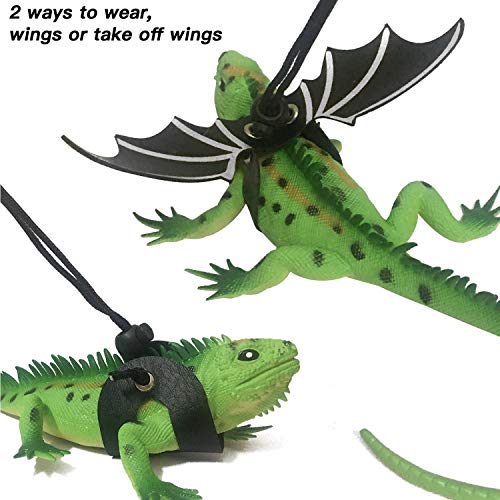 KUDES Adjustable Bearded Dragon Leather Harness Leash (S,M,L,3 Pack) with Cool Wings for Lizard Reptiles Amphibians and Other Small Pet Animals (Silver) - Thumbnail 5