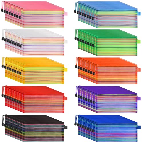 Image of TooyBing 80 Pcs Pencil Pouches Bulk, 10 Color Mesh Zipper Pouch Pencil Case, 9x4.7 inches Small Zipper Bags for Office /School /Home Organization Supplies, Multipurpose Travel Storage Bags