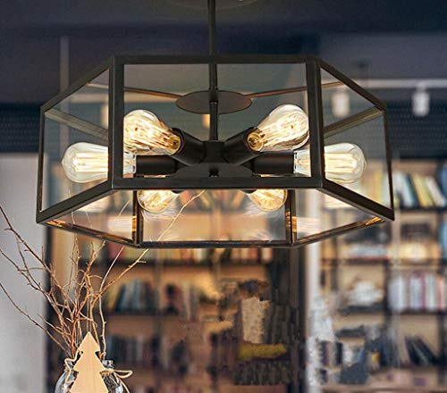Lustre en verre hexagonal rétro au design industriel chic et raffiné