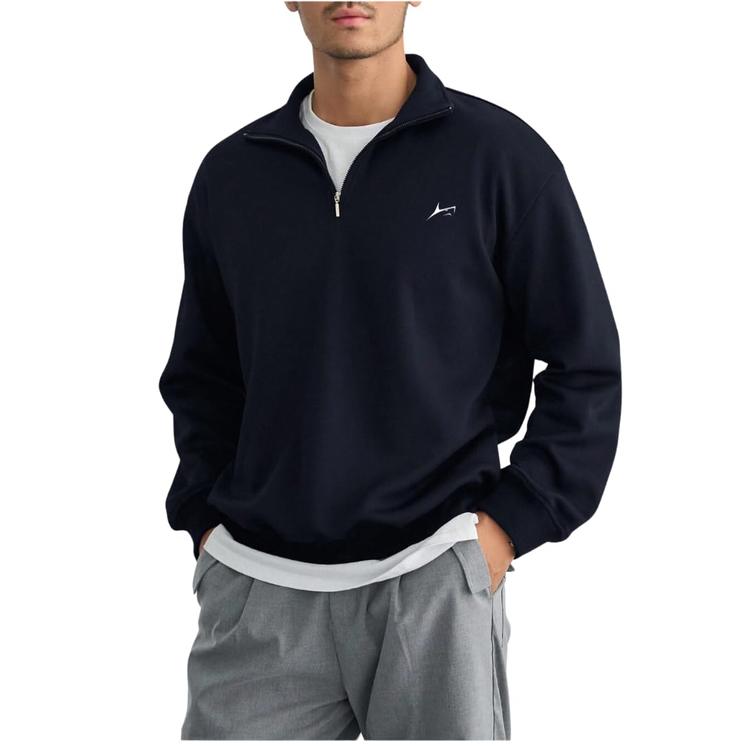 Quarter Zip ZipFlex Solid Sweatshirt for Men | Warm Fleece Zip Up Sweatshirt Hoodie