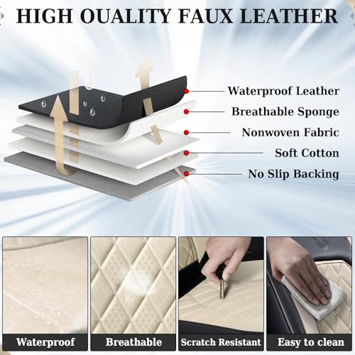 Image of Coverado Seat Covers, Car Seat Covers Front Seats, Black White Car Seat Cover, Luxury Faux Leather Front Seat Covers, Driver Seat Cushion, Waterproof Automotive Seat Covers Universal Fit Most Cars