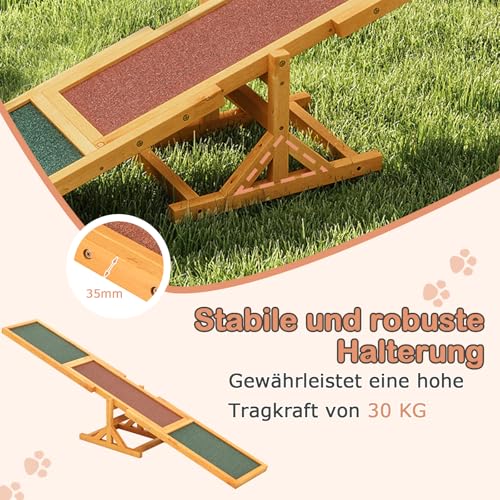COSTWAY Hundewippe Holz, Hunde Agility Wippe, Outdoor Hundesport für Balance-Training, für kleine & große Hunde bis 60 kg, wetterfestes Spielset, 179 x 30 x 55 cm (Gelb)