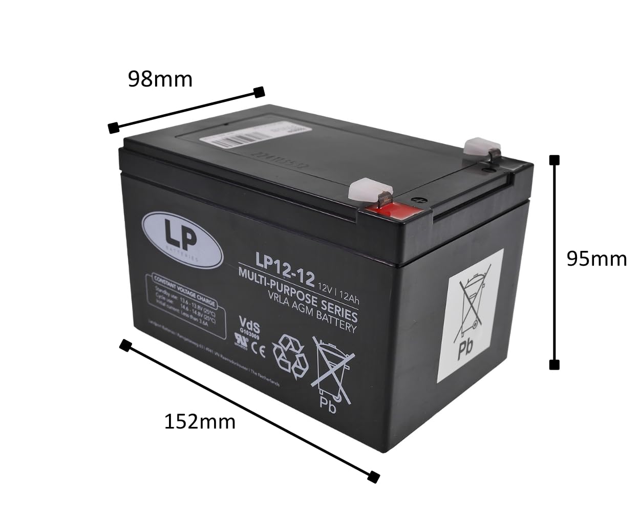 LANDPORT Batterie NSA LP12-12 T2 VDs 152x98x95mm 12V 12Ah kompatibel für Alarmanlage, USV, Blei Gel Akku, Rolladen Antrieb, Dachrollo, Sicherheitssysteme