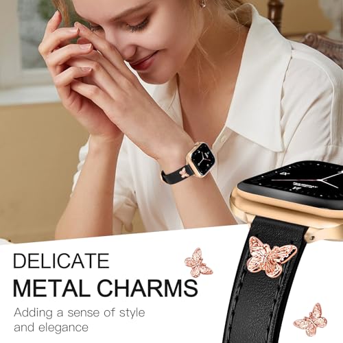 Image of JR.DM Slim Leather Bands Compatible with Apple Watch Band 38mm 40mm 41mm 42mm 44mm 45mm 46mm 49mm, Genuine Leather Band with Charms, Feminine Design for Iwatch Ultra SE Series 11 10 9 8 7 6 5 4 3 2 1
