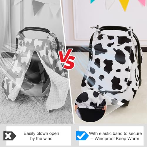 Image of FIOBEE Baby Car Seat Cover, Car Seat Covers for Babies Infant Car Seat Canopy with Breathable Mesh Window Waterproof Carseat Cover for Babies Boy Girl 4 Seasons, White /Cow