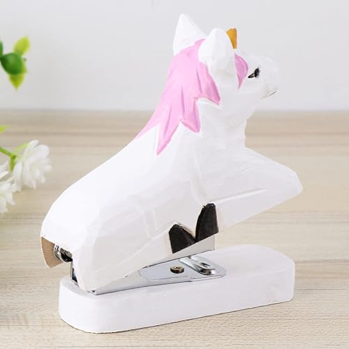 Miniatura 6 de Mini grapadora para niños y estudiantes: grapadora de escritorio resistente blanca de animales lindos para uso doméstico u oficina