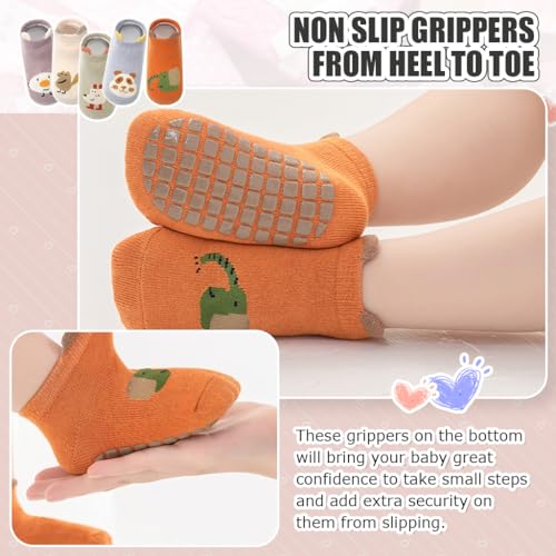 Image of SNOWIE SOFT 5 Pairs Baby Socks Set, Antislip Socks for New Born Baby 0-3 Years, Non Slip Grip Ankle Socks with Non Skid Soles for Infants Baby Shower Gifts
