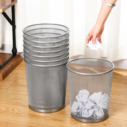 Image of Hushee 12 Pcs Metal Mesh Trash Can Wire Waste Paper Basket Trash Bin Garbage Can for Office Under Desk, Kitchen, Bedroom, Den, Dorm Room, Toilet(Silver,12 Pcs)