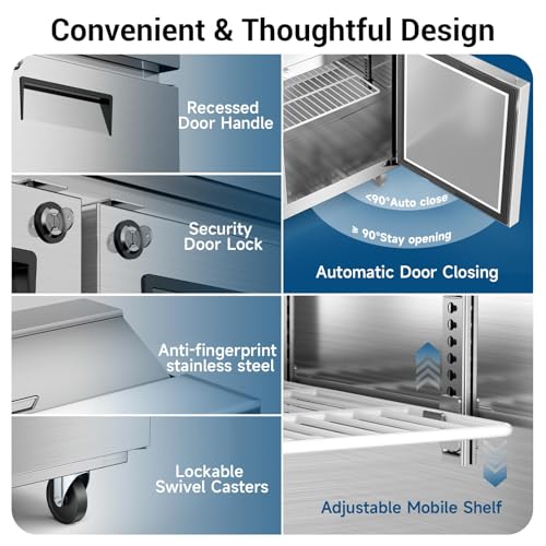 Image of 48 inch W Commercial Salad Bar Refrigerator, 2-Door Stainless Steel Buffet Station with 12 Pans, Fan Cooling, Adjustable Temperature Control, Sandwich Prep Table for Restaurants Bars Commercial Kitchens