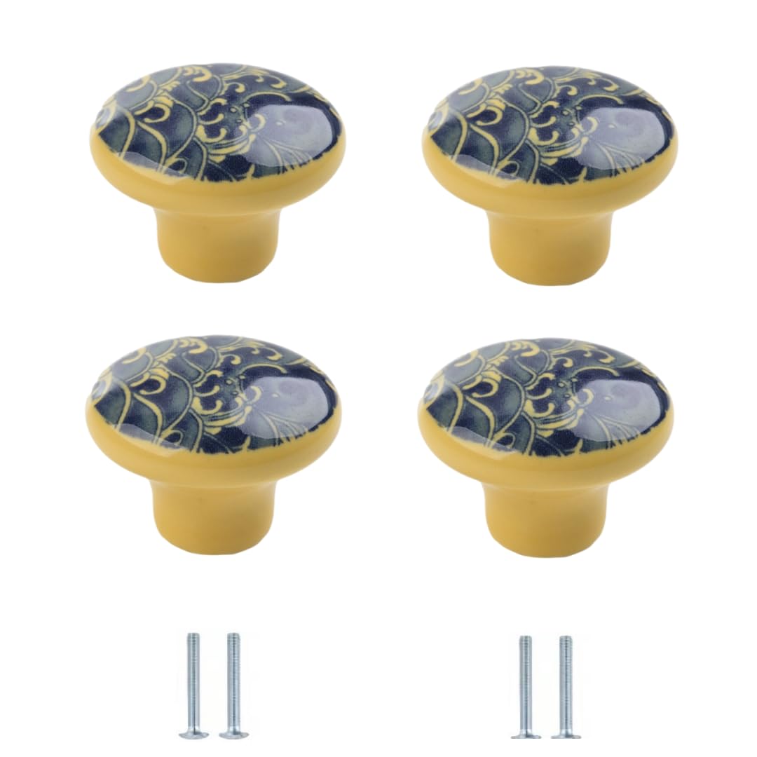 ENmrfvkz Ceramic Cupboard Drawer Handle Knobs, Ceramic Round Single Hole Knobs 4 Pcs Multiple Sizes for Cabinet Wardrobe Drawer(32 * 25mm)