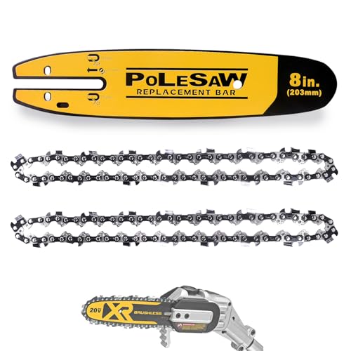 1SET 8 Inch DWZCSB8 Pole Saw Replacement Bar and Chain Combo Compatible with DEWALT DCPS620B DWO1DT608 Restore The Devices Cutting Capability with 1 Bar and 2 Chains
