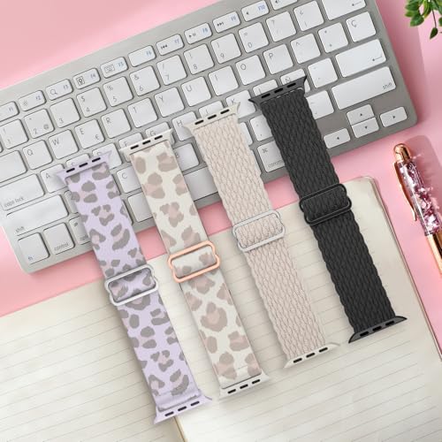 Image of Delidigi Stretchy Bands Compatible for Apple Watch Band Women 40mm 38mm 41mm 42mm 44mm 45mm 46mm 49mm, Nylon Braided Straps for iWatch Series 11 10 9 8 7 6 SE 5 4 3 Ultra 3 2 1