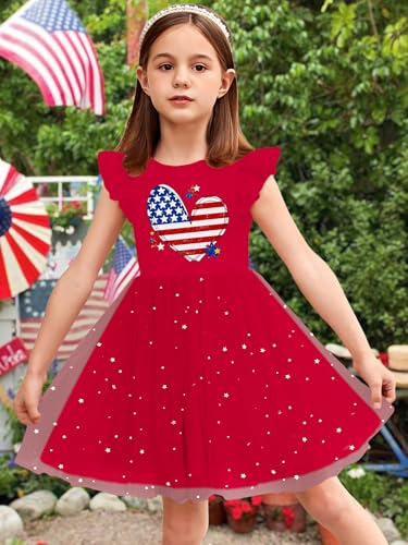 Kids USA Dress for Girls 4th of July Dresses American Flag Skirts Patriotic Tulle Dress Independence Day Outfit 4-10y3
