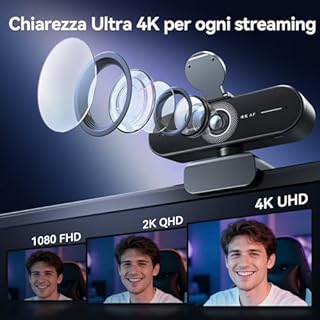 EMEET C60E 4K Webcam per Streaming e Gaming, Messa a Fuoco Automatica PDAF, Doppio Microfono, Telecamera per Streaming Live con Correzione Automatica Della Luce, USB Plug & Play, Webcam per PC e Mac