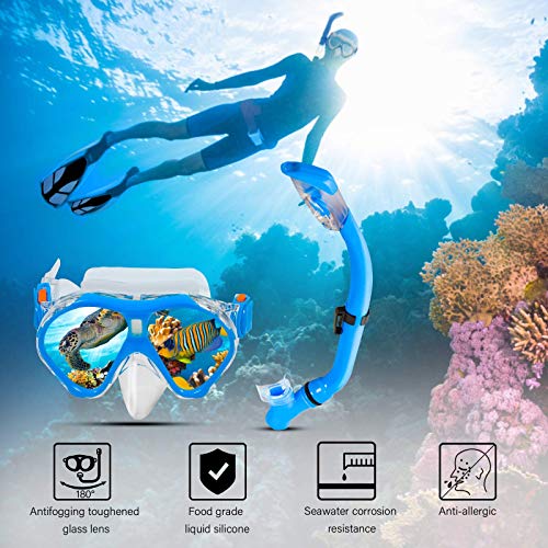 Image of Kids Snorkeling Set Children Mask Fin Snorkel Set Snorkeling Gear Snorkel Mask + Adjustable Swimming Kids Flippers+ Dry Snorkel Tube + Travel Bags