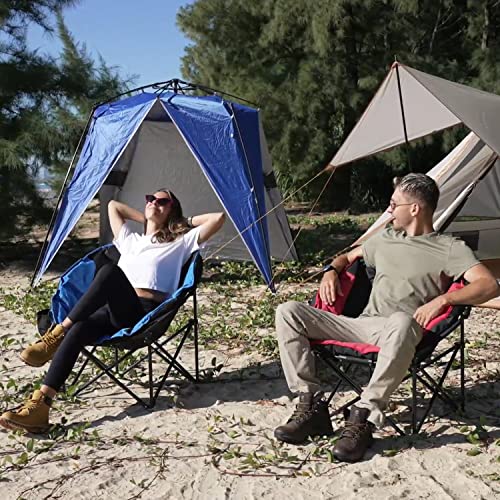 Kingcamp Oversized Saucer Round Camping Chair Portable Padded Outdoor Folding Chair For Adult With Cup Holder Back Pocket Carry Bag, Support Up To 300Lbs, Blue #TOP5