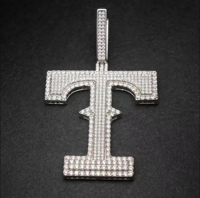 Men’s 2.30Ct Moissanite Letter T Pendant – 14K White Gold Plated Silver Initial Necklace