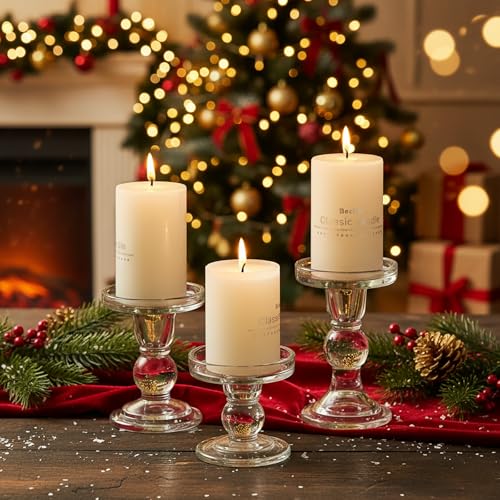Willceka 3 Pcs Clear Candle Holder, Glass Pillar...
