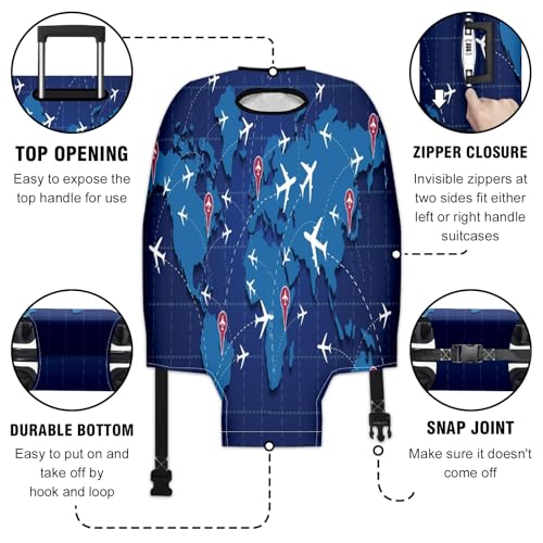 Travel Luggage Cover Suitcase Protector Scratch-Resistant Fit Not Included Suitcase World Map Travel M-22-24in3