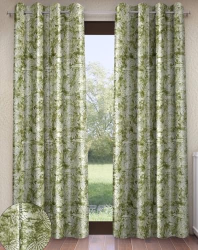 Image of Home Sizzler 2 Pieces Leaf Mist Grommet Eyelet Polyester Long Door Curtains - 9 Feet, Olive Green