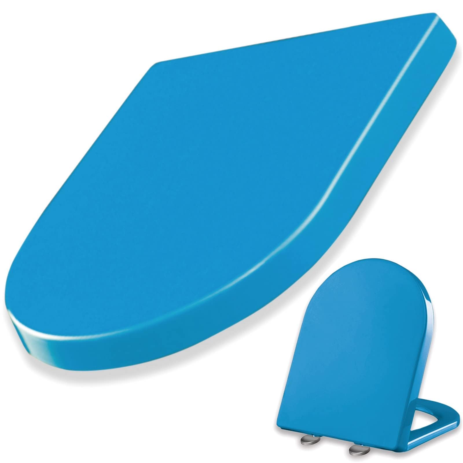 Giural Color Toilet Seat Soft Close D Shape, 36 * 46Cm Soft Close Toilet Seats, Top Fixing, Quick Release for Easy Cleaning, PP Materials,Blue