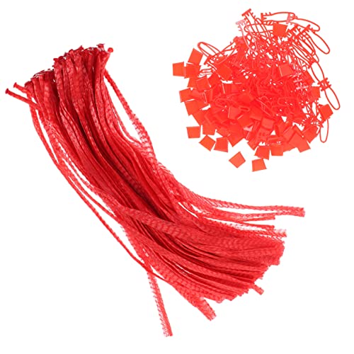 NAMOARLY 100 Piezas Bolsa De Red Bolsa Colgante De Frutas Bolsas De Comida Reutilizables Organizador Bolso De Red con Cordón Bolsas De Malla con Cordón Bolsas De Frutas De Malla Nylon Rojo