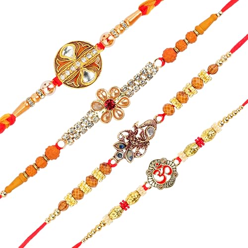 Set of 4 Rakhi for Brother Rakhi Thread Bracelet for Bhai Bhabhi Bhaiya veera Raksha Bandhan Set Dora Bracelets with Rakhi Card gift Pack for Brother Sister Indian Traditional Raksha Bandhan Festival