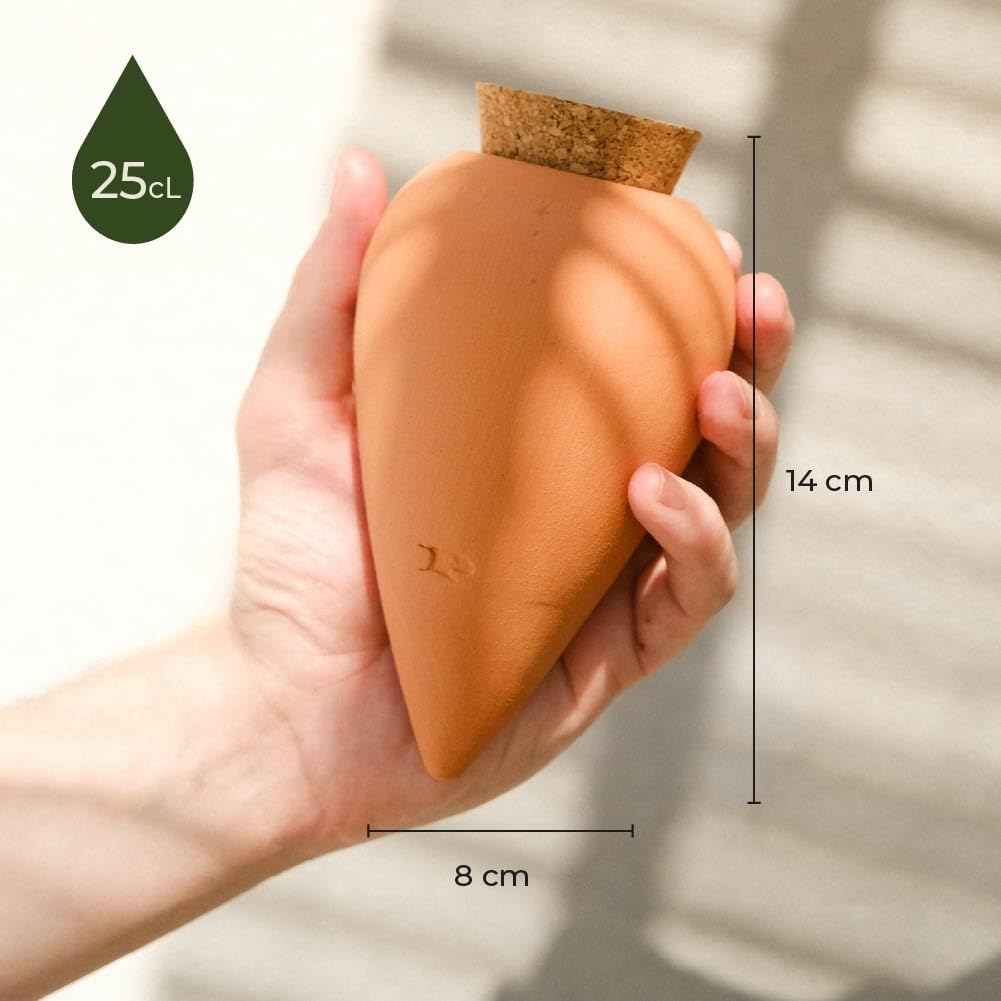 Pepin | Olla Terre Cuite à Planter | Arrosage Automatique et Ecologique pour Plante d'Intérieur et d'Extérieur | Irrigation Naturelle | Autonomie d'Environ 1 Semaine | OYA rayé Rose/Rouge 25cl