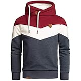 Amaci&Sons Herren Basic Kapuzenpullover Sweatjacke Pullover Hoodie Sweatshirt 4052 Bordeaux/Weiß/Blau L