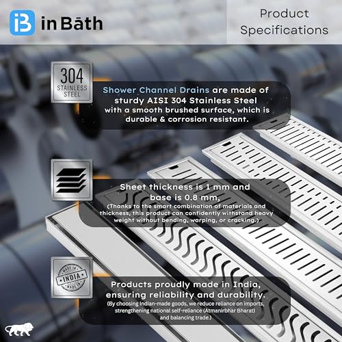 Image of InBath Classic Shower Drain Channel with Collar|Lineare Shower Drainer| Floor Drain|Stainless Steel 304 Grade| Side Hole Type (18x4 inches)