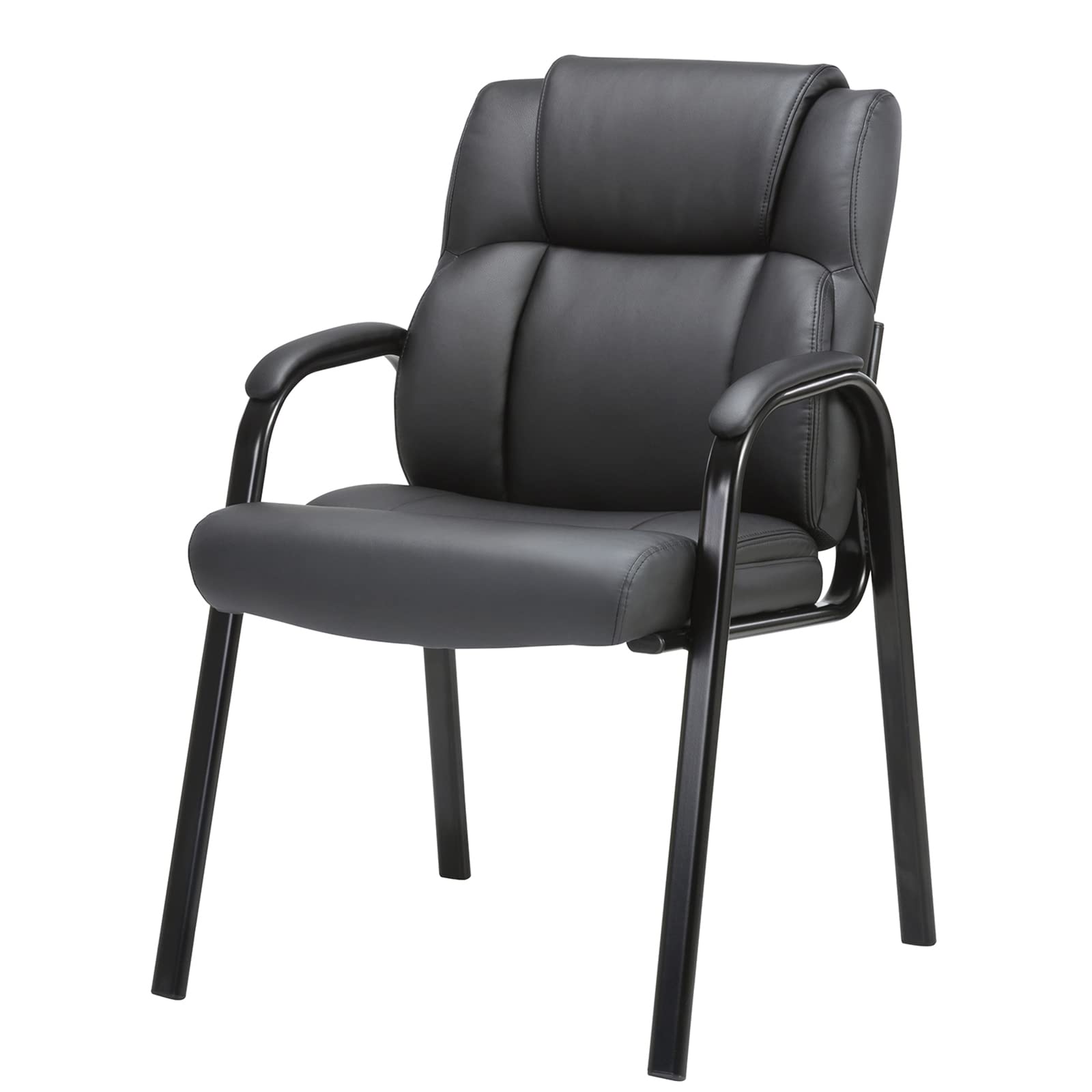 CLATINA Classic Leather Soft Reception Chair with Padded Armrests and Metal Frame, Executive Guest Chair for Office Computer Desk Conference Waiting Meeting Room, Black (1 Pack)