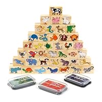 KABENFIS Wooden 40 Animals Stamps Set with Storage Bag Gift Toys for Girls and Boys