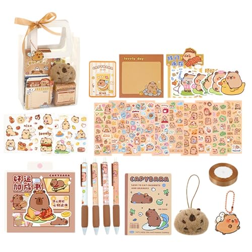 Capybara Stationery Set - 105 Piezas Capybara Lápiz Case Set | Conjunto De Suministros Escolares De Capybara | Lindo Set De Papelería Capybara Notas Adhesivas Bolsas Bolsas Bolsas Para Lápiz Para Niño