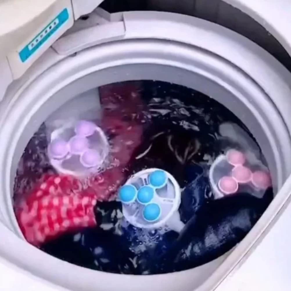 RASTKY 3Pcs Push Bubble Washer Balls Lightweight Lint Mesh Bag for Cleaner Laundry, Washing Machine Floating Fluff Catcher, Blue/Pink/Purple, 17*9.5cm (Blue+purple+pink)