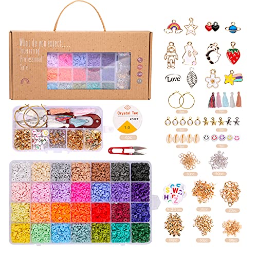 Mamimami Home Clay Flat Beads, kits de fabricación de joyas para niños DIY, 5600 piezas de cuentas espaciadoras con kit de dijes colgantes, cuentas de letras y cuerdas para hacer joyas Cover