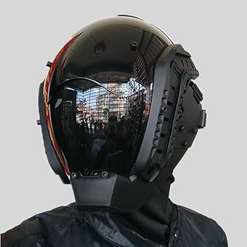 【美品 未使用】1/1サイズ 仮面風ヘルメット コスプレ用 Amazon | 黒侍フルフェイスマスク コスプレ衣装小物 未来マスク