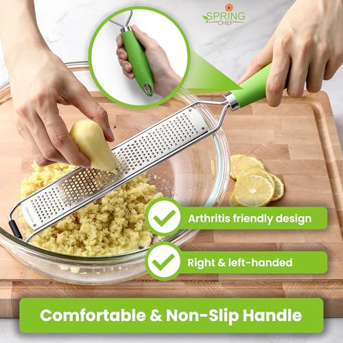 Image of Spring Chef Stainless Steel Lemon Zester - Garlic & Ginger Grater - Green