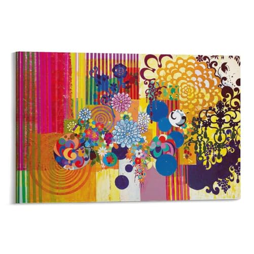 KOOHTAA Beatriz Milhazes O Elefante Azul (l'éléphant bleu) Art Poster Peinture sur toile Décoration murale 40 x 60 cm